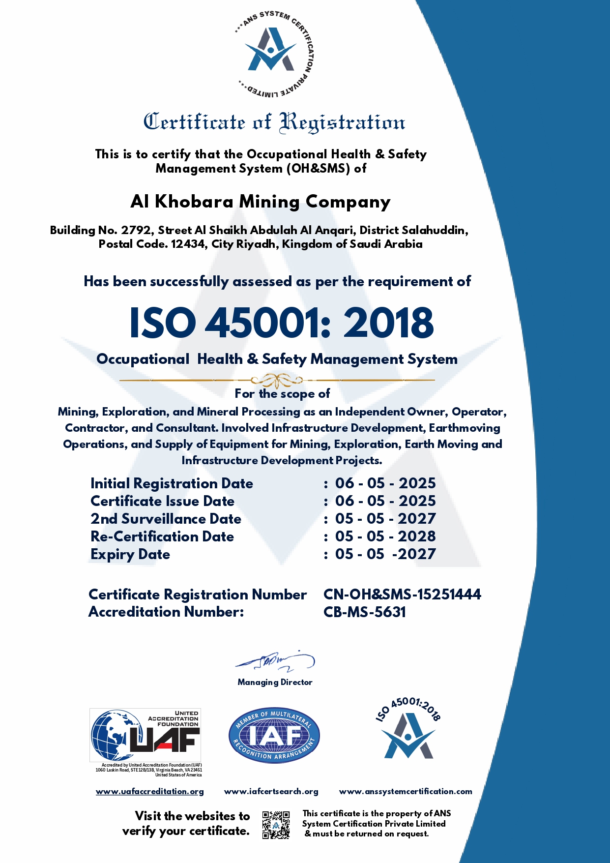 ISO 45001:2018 Occupational Health & Safety System